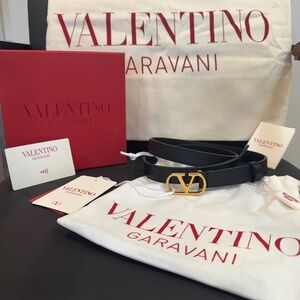 Valentino Garavani Black Belt with Gold Buckle